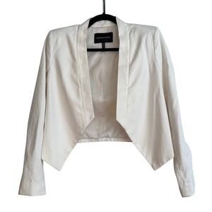 BCBGMAXAZRIA Womens XXS White Cropped Open Front Blazer Jacket Shawl Collar